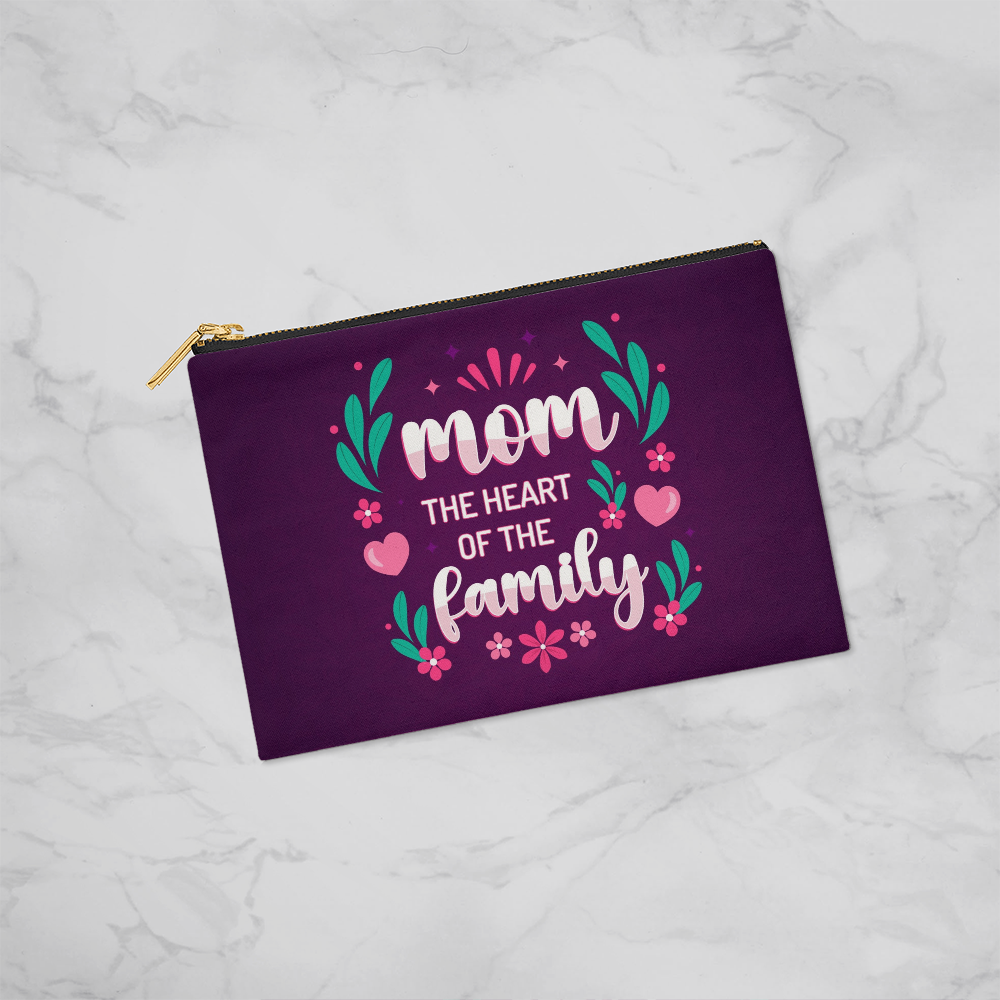 Mom – The Heart of the Family Fabric Zippered Pouch Gift