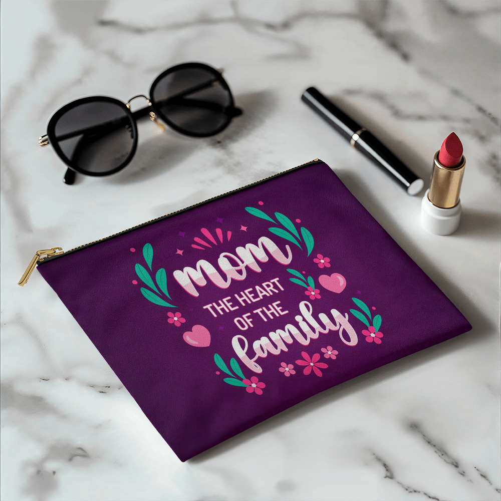 Mom – The Heart of the Family Fabric Zippered Pouch Gift