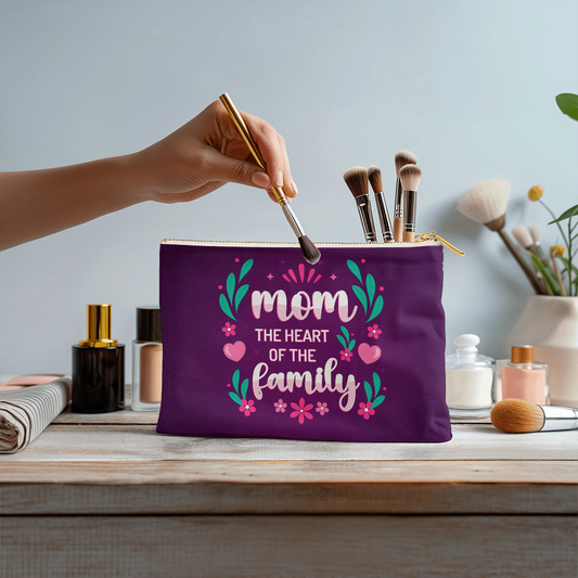Mom – The Heart of the Family Fabric Zippered Pouch Gift