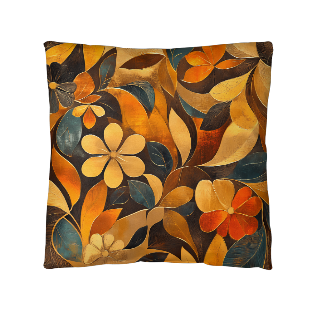 Elegant Gold Floral Throw Pillow Autumn Leaf Bloom Design