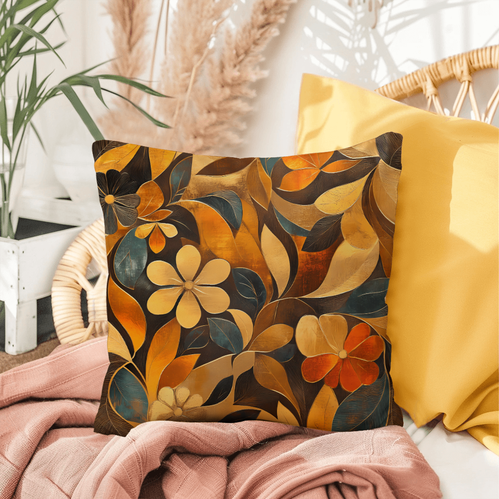 Elegant Gold Floral Throw Pillow Autumn Leaf Bloom Design