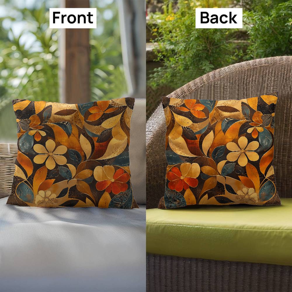 Elegant Gold Floral Throw Pillow Autumn Leaf Bloom Design