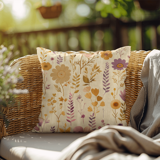 Vintage Boho Floral Throw Pillow in Earthy Neutrals Lavende