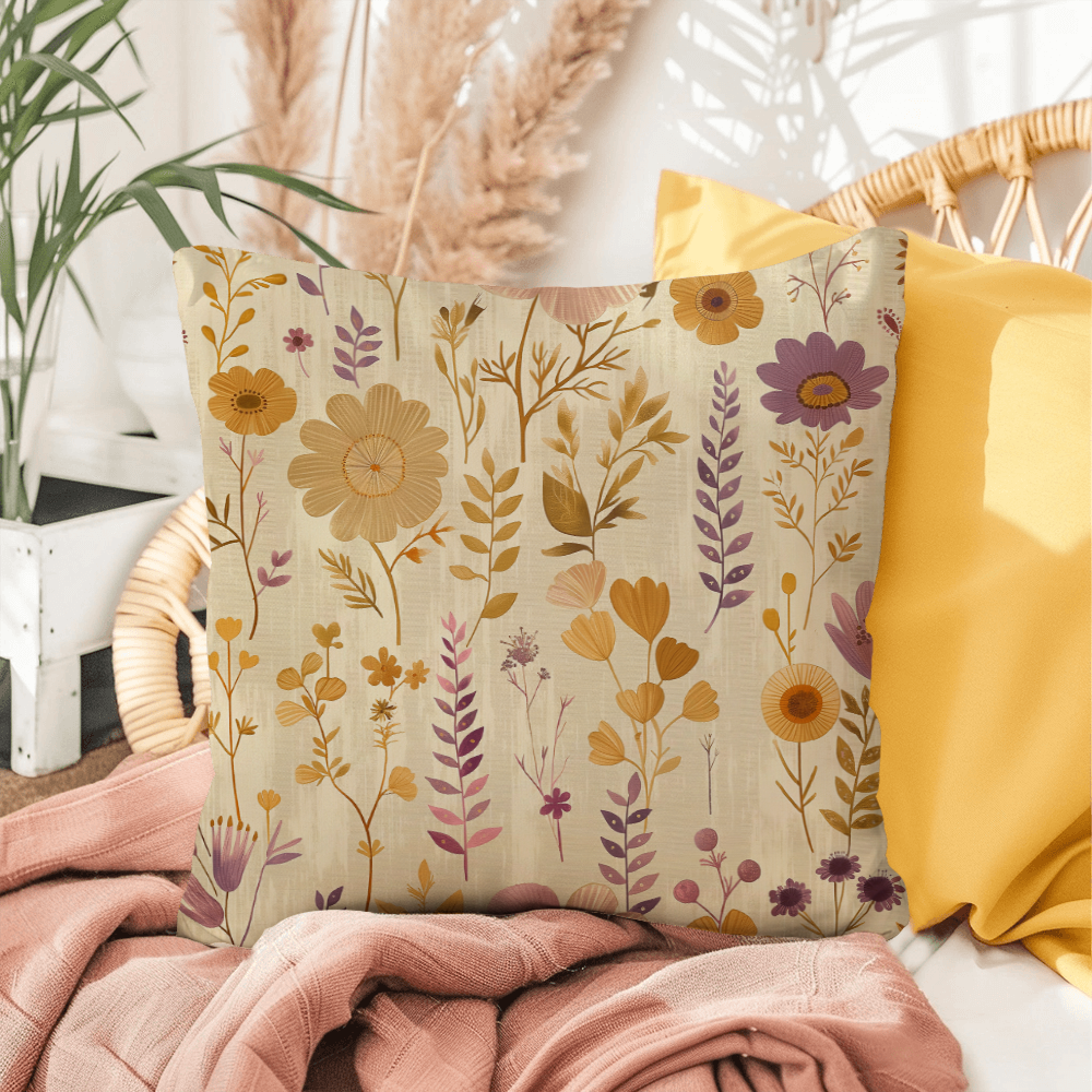Vintage Boho Floral Throw Pillow in Earthy Neutrals Lavende