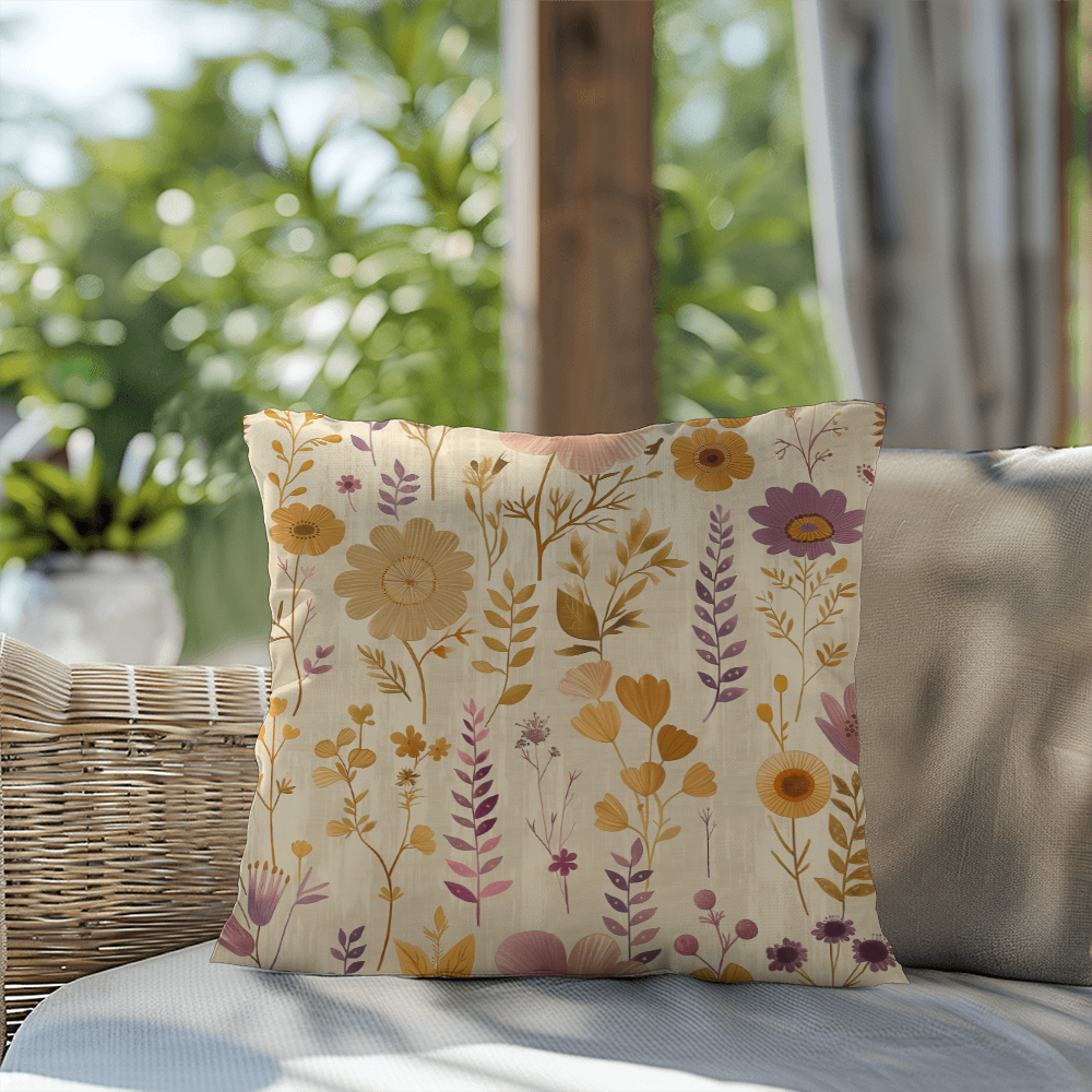 Vintage Boho Floral Throw Pillow in Earthy Neutrals Lavende