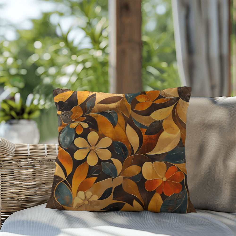 Elegant Gold Floral Throw Pillow Autumn Leaf Bloom Design