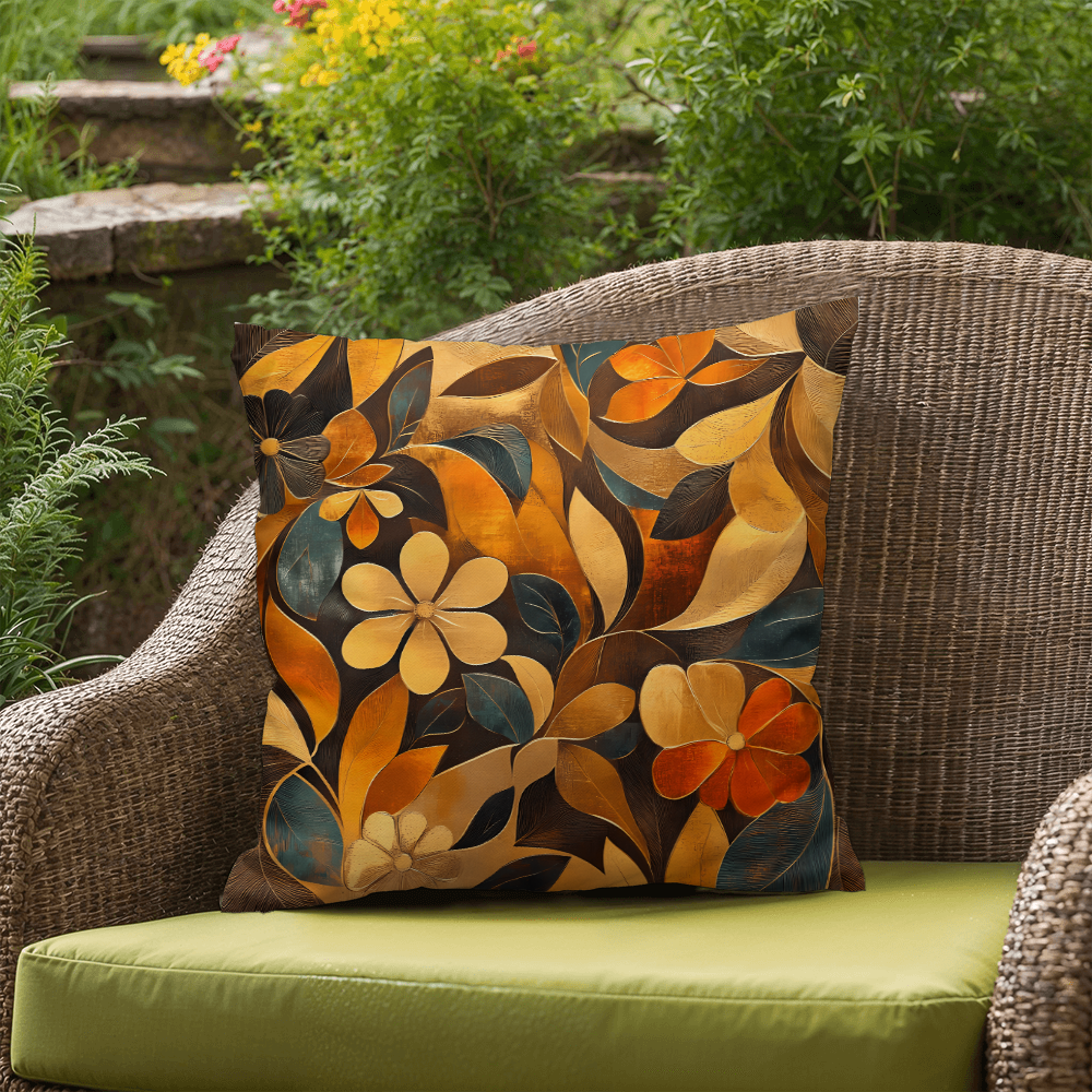 Elegant Gold Floral Throw Pillow Autumn Leaf Bloom Design