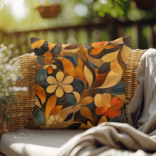 Elegant Gold Floral Throw Pillow Autumn Leaf Bloom Design