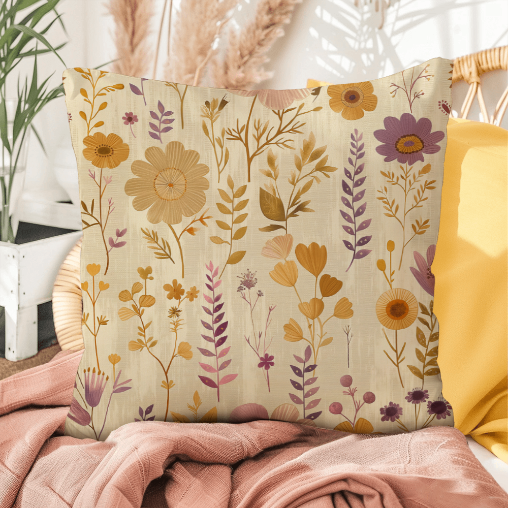Vintage Boho Floral Throw Pillow in Earthy Neutrals Lavende