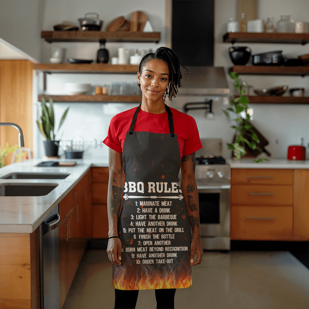 🔥 BBQ Rules Funny Grilling Apron for Men – Gag Gift for Dads, Grill Masters & Backyard Chefs