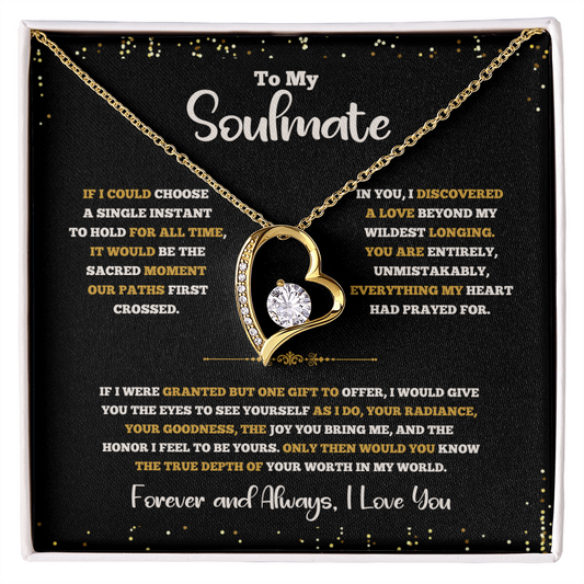Forever Love Necklace for Soulmate – Heartfelt Gift with Message Card in White or Yellow Gold