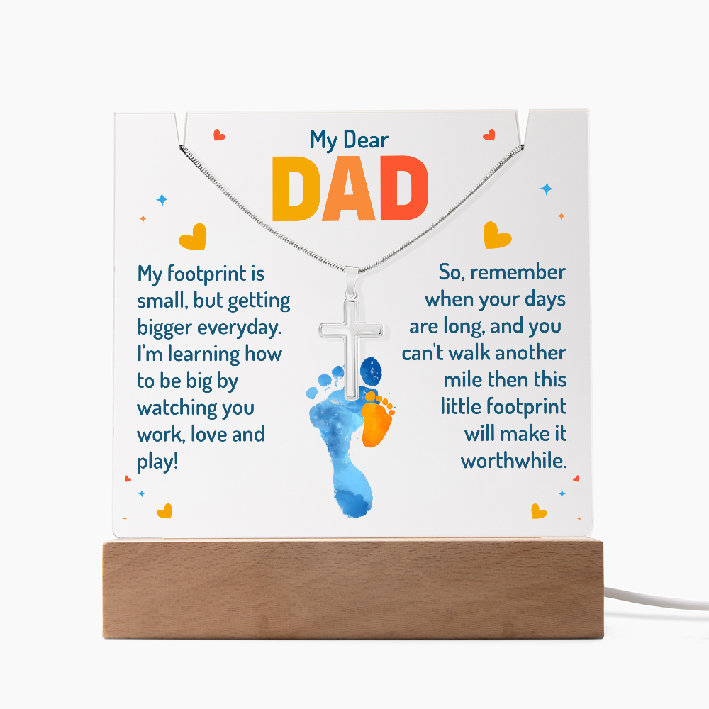 To My Dear Dad” Cross Necklace & Acrylic Keepsake Gift Set