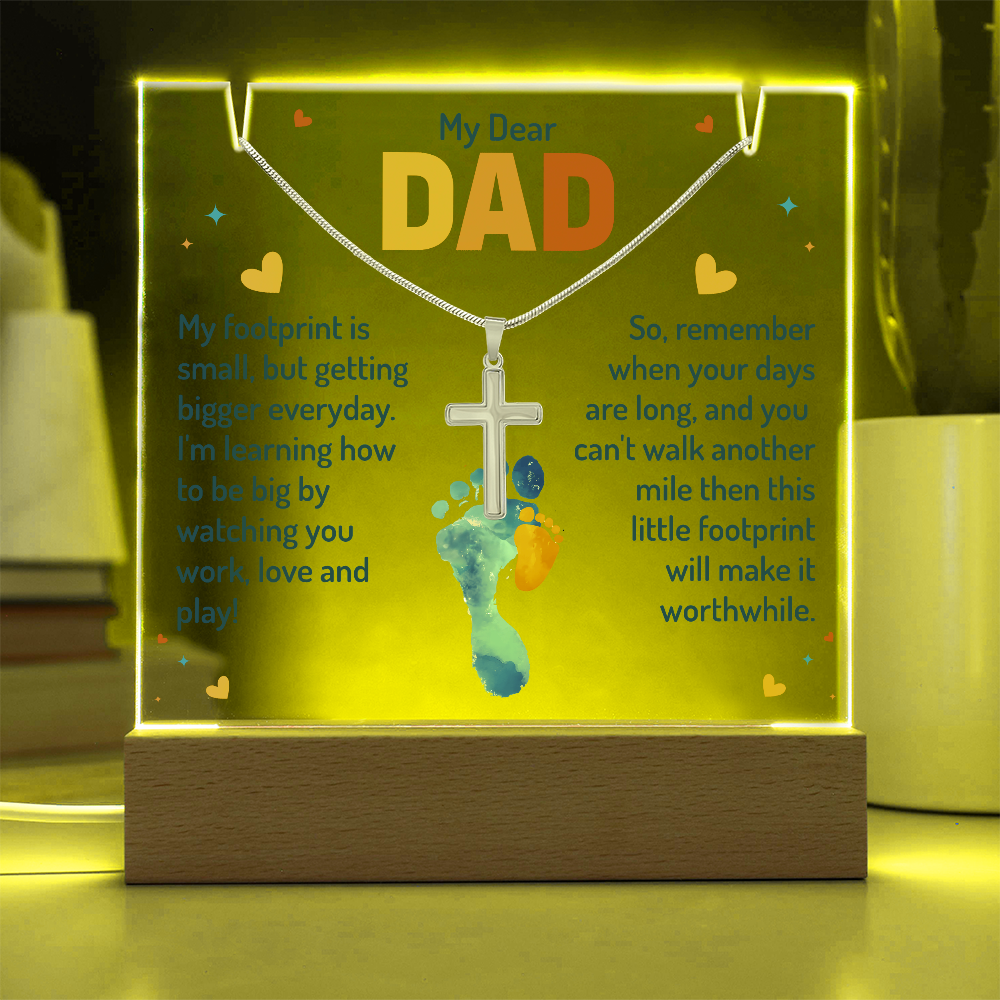To My Dear Dad” Cross Necklace & Acrylic Keepsake Gift Set