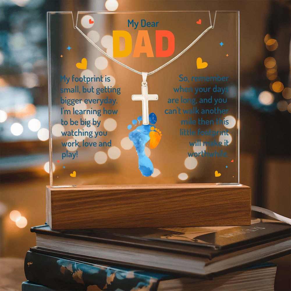 To My Dear Dad” Cross Necklace & Acrylic Keepsake Gift Set