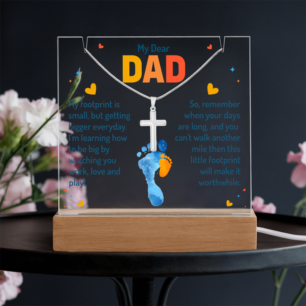 To My Dear Dad” Cross Necklace & Acrylic Keepsake Gift Set