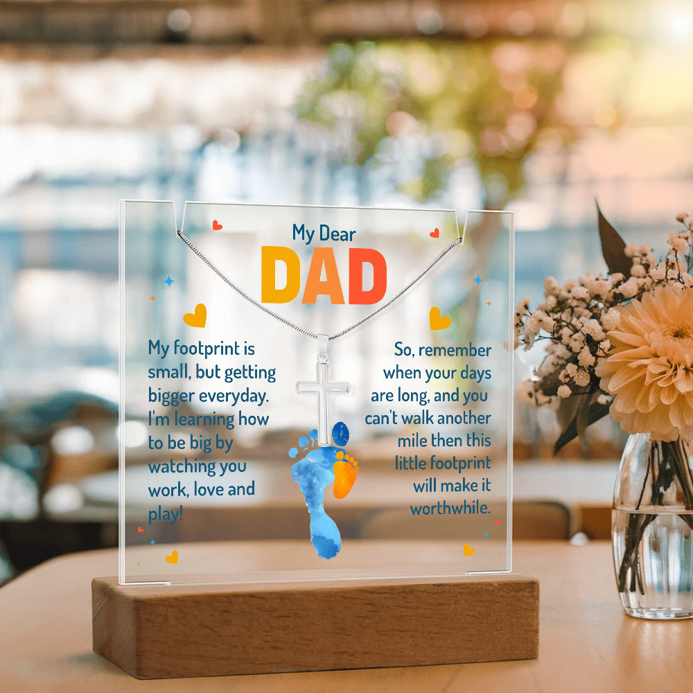 To My Dear Dad” Cross Necklace & Acrylic Keepsake Gift Set