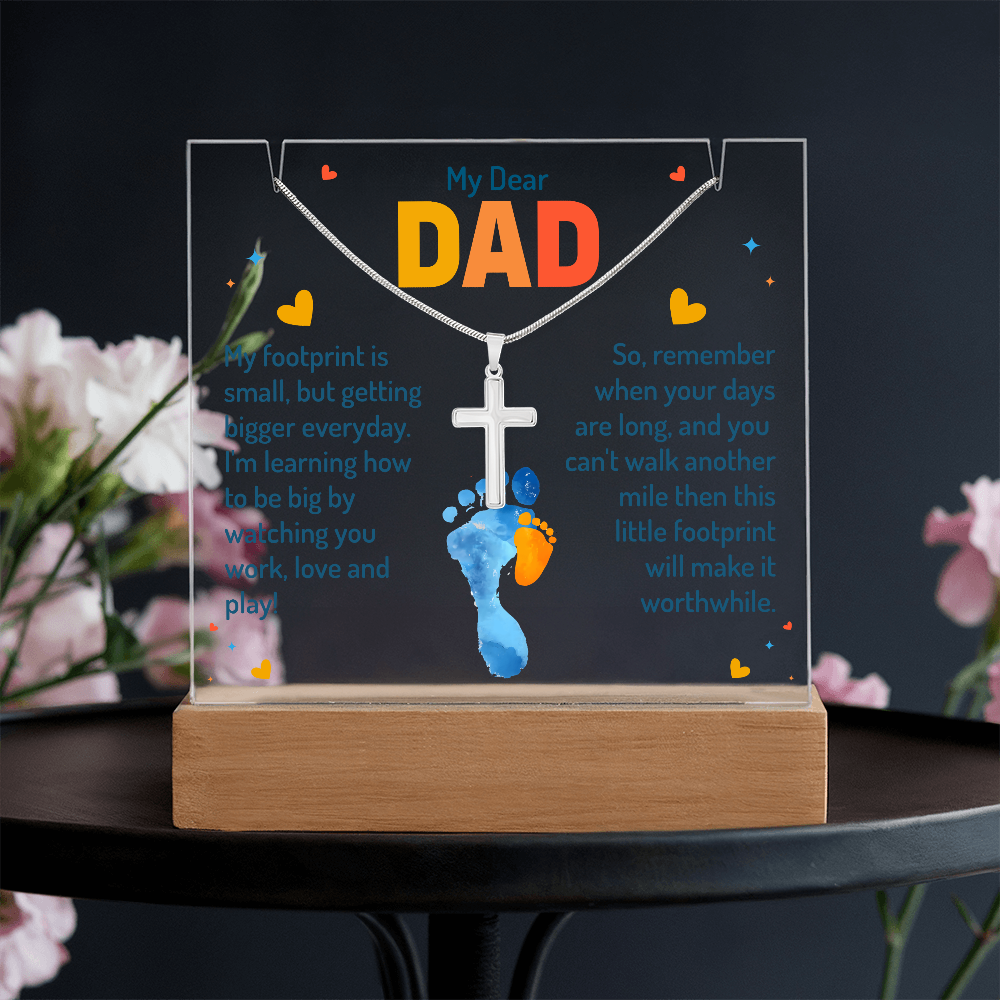 To My Dear Dad” Cross Necklace & Acrylic Keepsake Gift Set