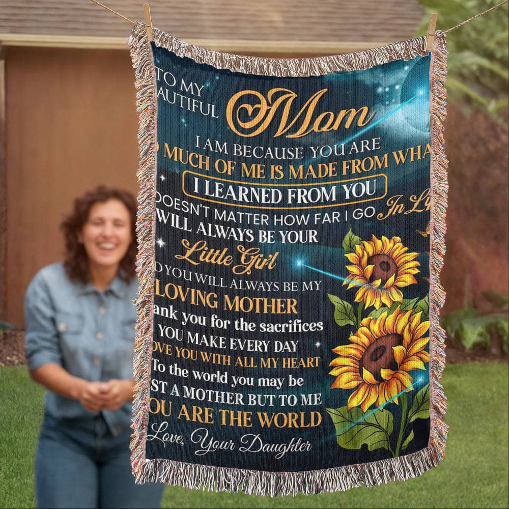 To My Mom Woven Blanket – Gift from Daughter with Sunflowers