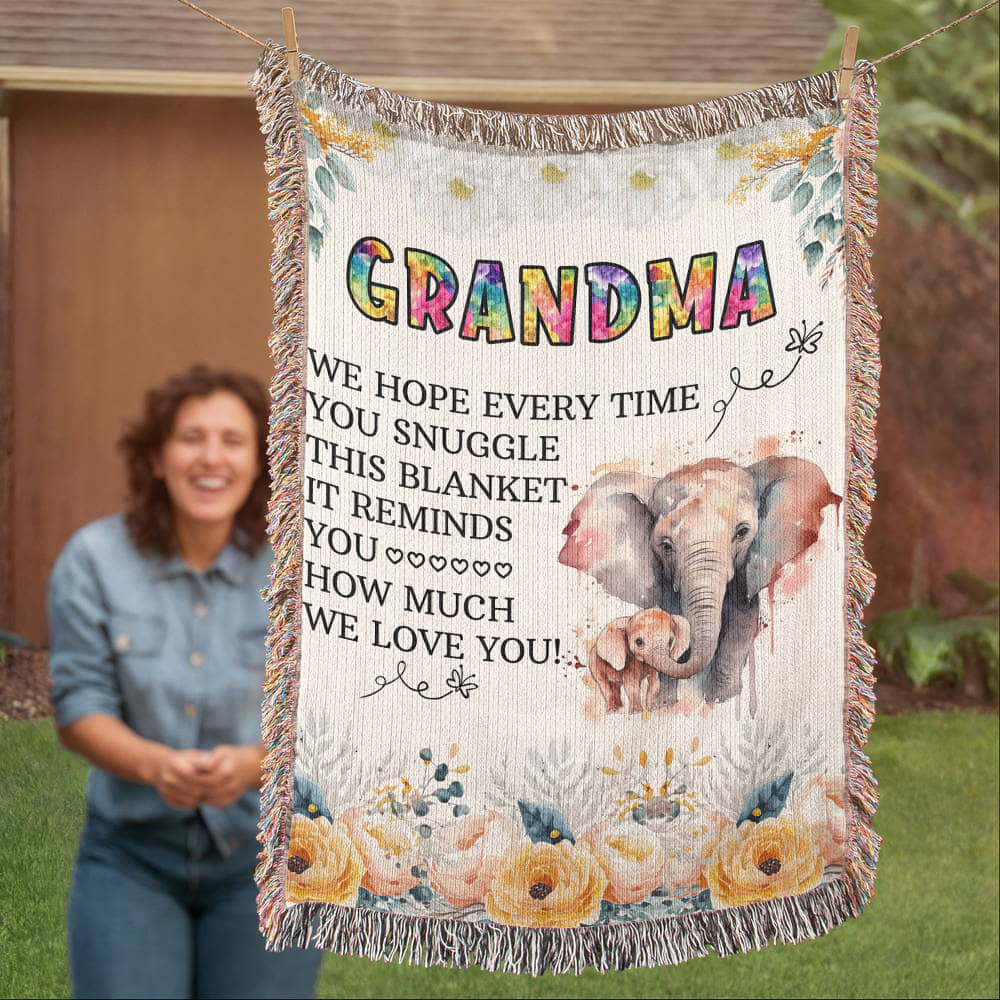 To My Grandma - Elephant Woven Blanket for Cozy Comfort