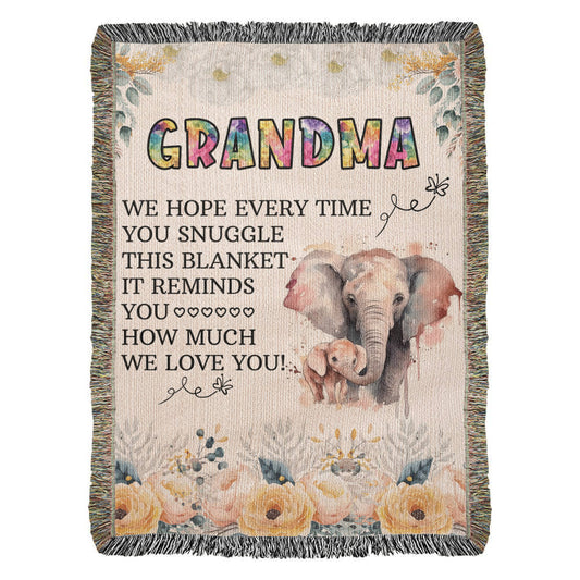 To My Grandma - Elephant Woven Blanket for Cozy Comfort