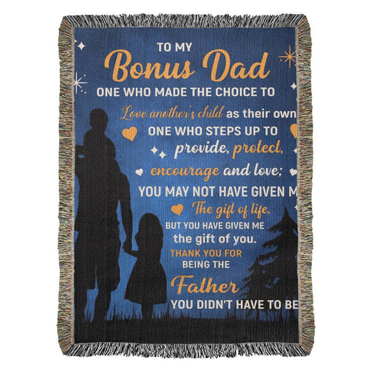 To My Bonus Dad” Woven Blanket – Stepdad Father's Day Gift from Child