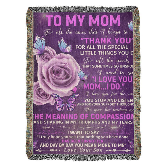 To My Mom – Purple Butterfly Woven Blanket from Son Gift