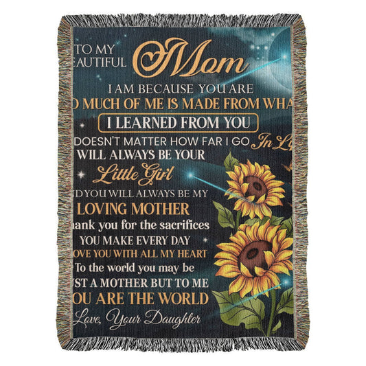 To My Mom Woven Blanket – Gift from Daughter with Sunflowers