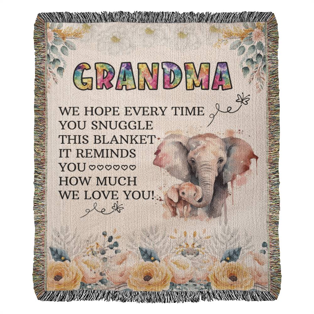 To My Grandma - Elephant Woven Blanket for Cozy Comfort