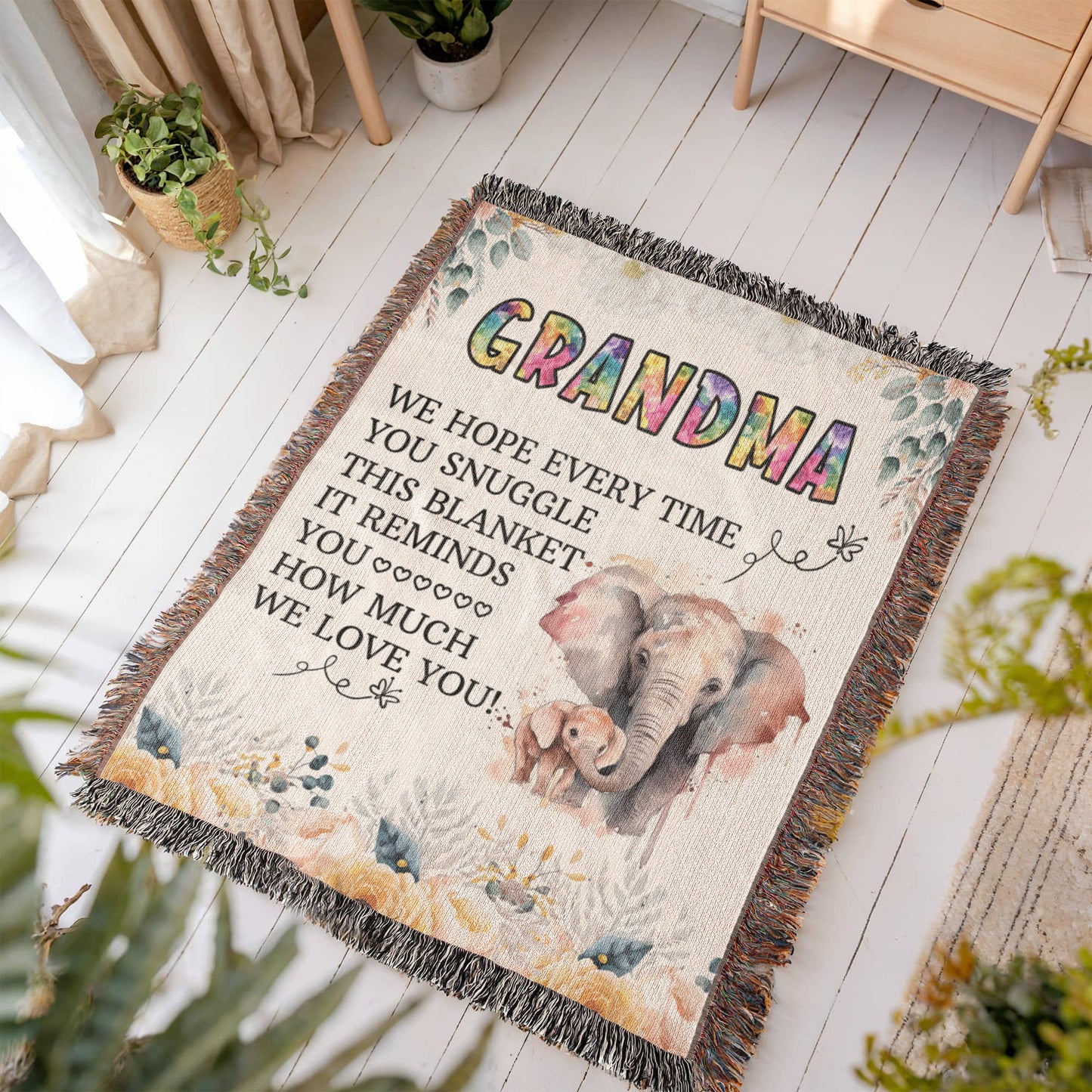 To My Grandma - Elephant Woven Blanket for Cozy Comfort