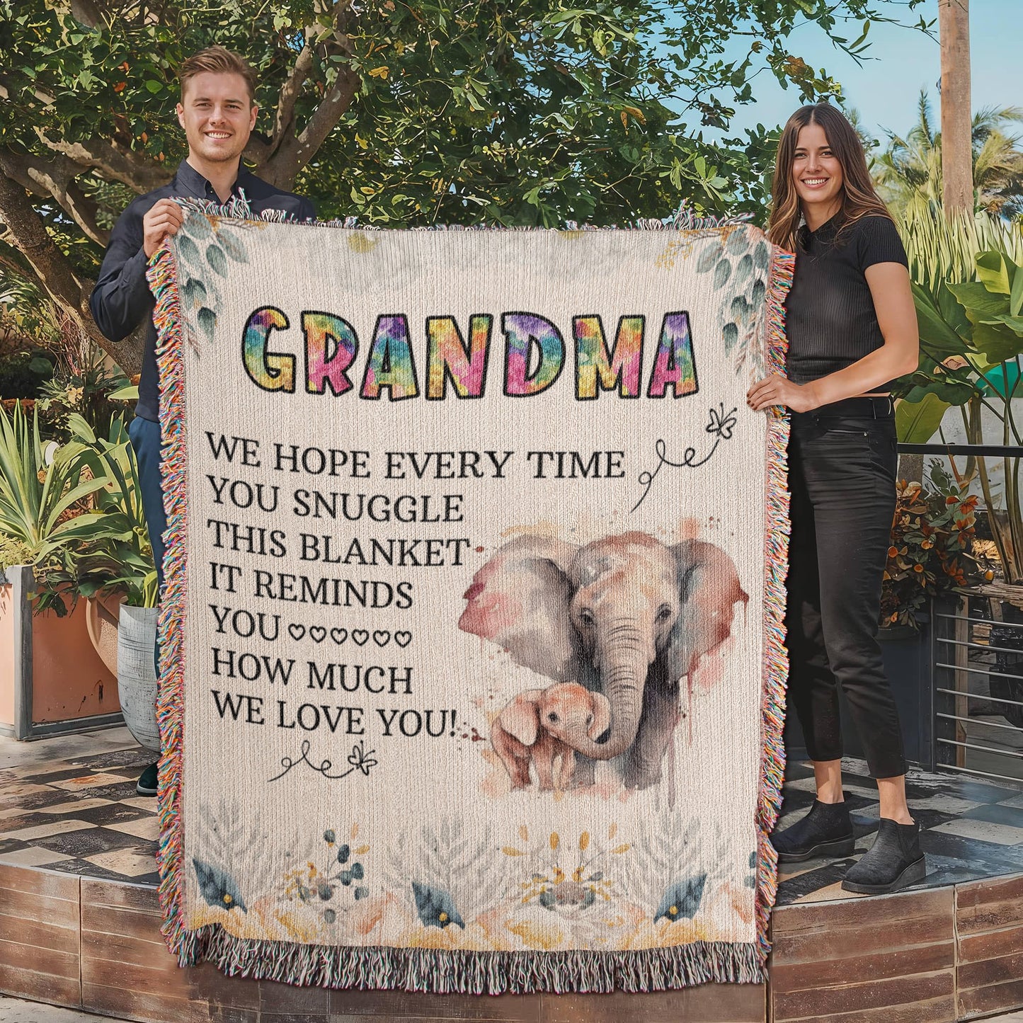 To My Grandma - Elephant Woven Blanket for Cozy Comfort