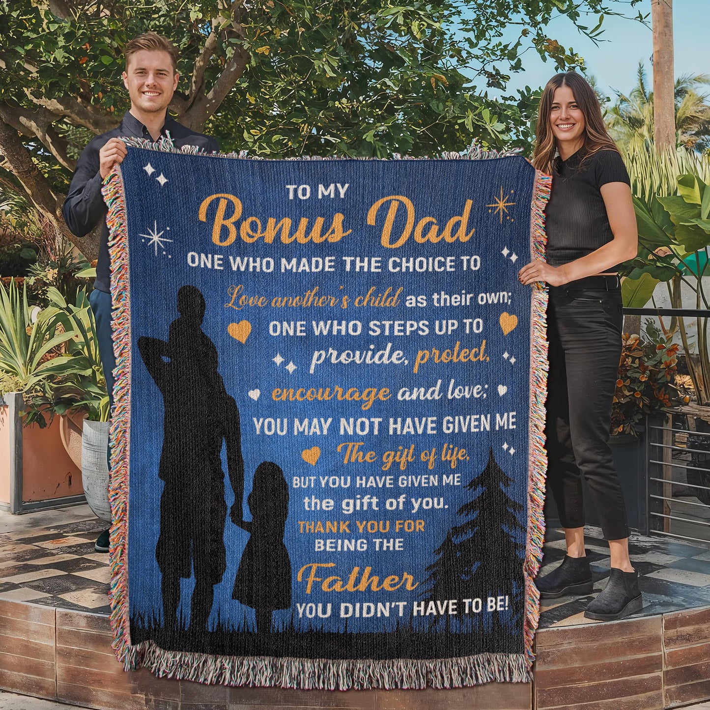 To My Bonus Dad” Woven Blanket – Stepdad Father's Day Gift from Child