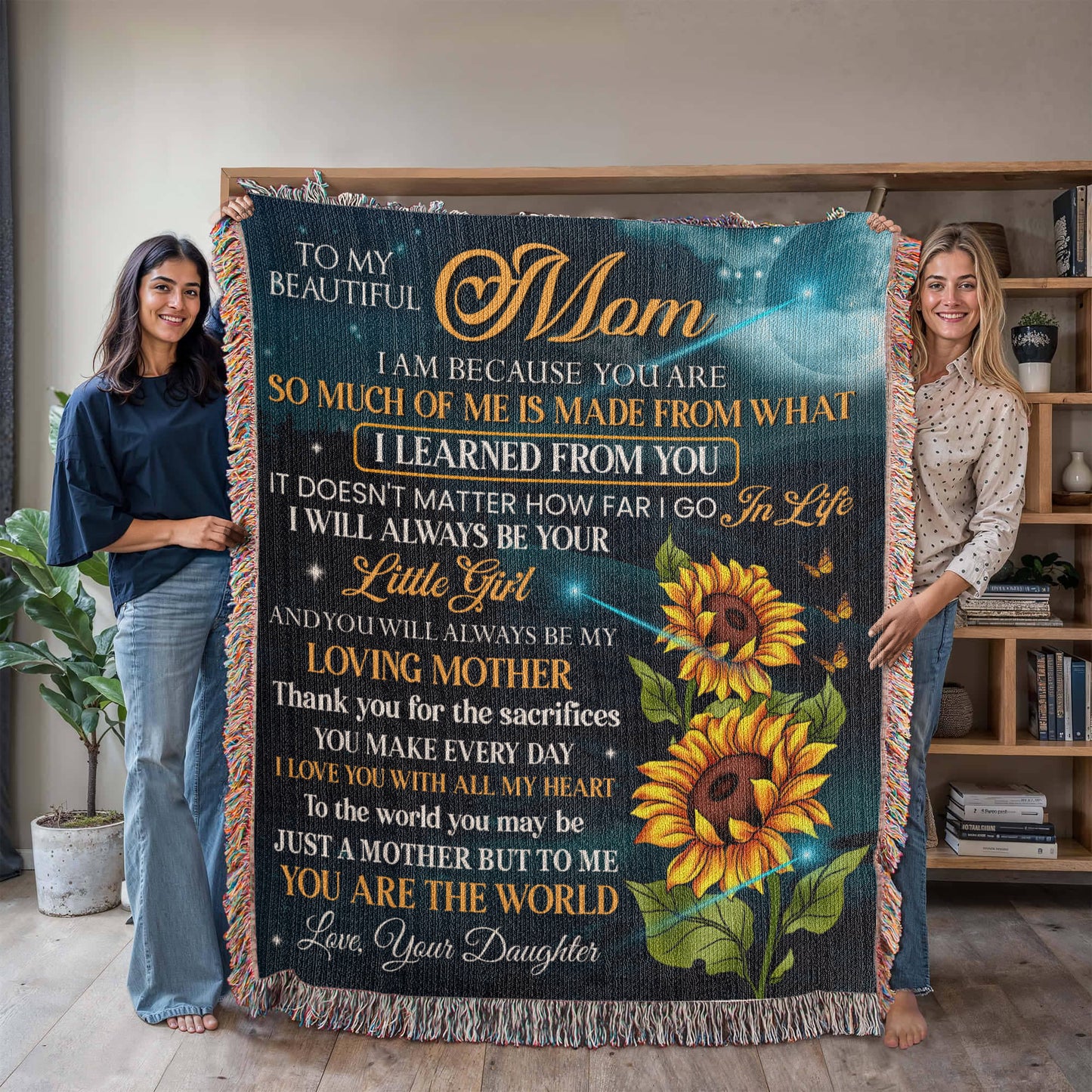 To My Mom Woven Blanket – Gift from Daughter with Sunflowers