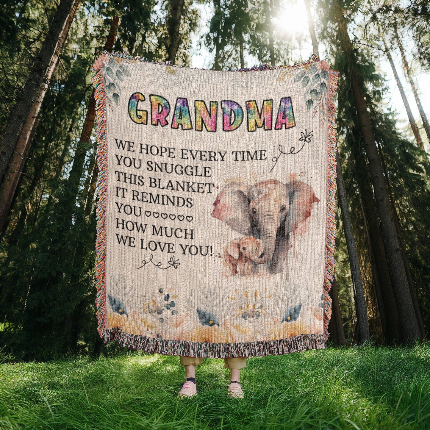 To My Grandma - Elephant Woven Blanket for Cozy Comfort