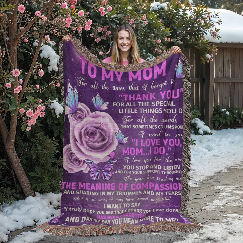 To My Mom – Purple Butterfly Woven Blanket from Son Gift