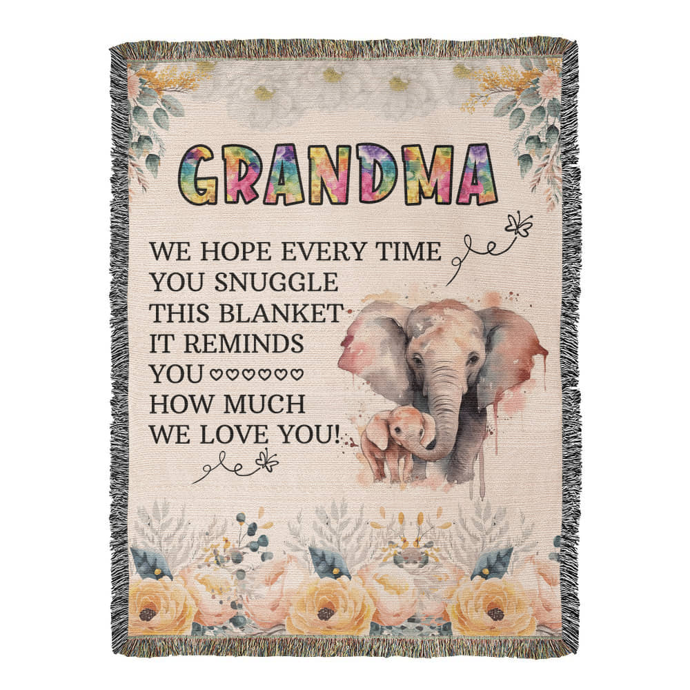 To My Grandma - Elephant Woven Blanket for Cozy Comfort