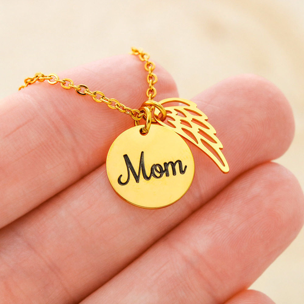 Memorial Necklace for Mom – Remembrance Angel Wing Jewelry Gift