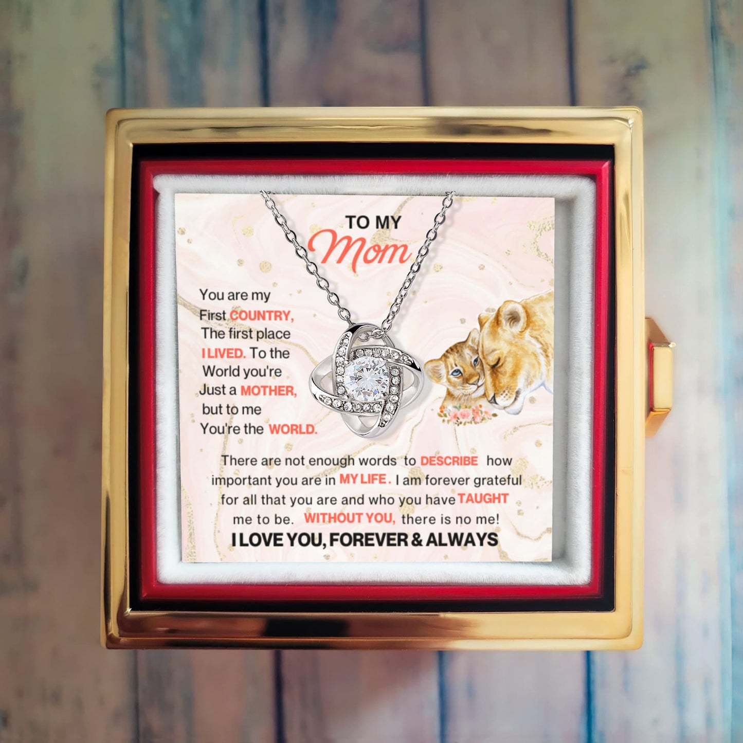 Love Knot Necklace with Rotating Rose Gift Box – Gift for Mom