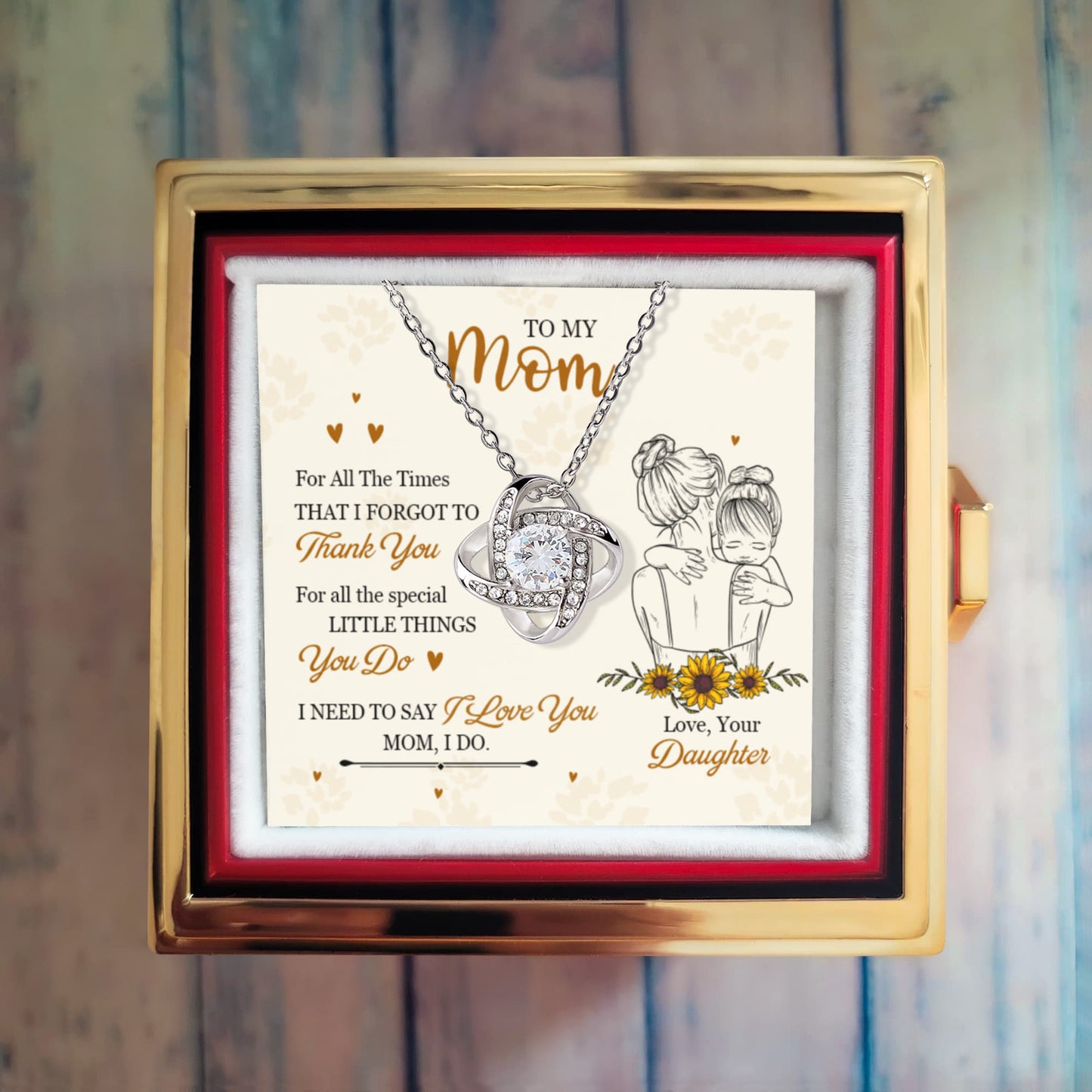 Love Knot Necklace for Mom from Daughter – Sentimental Jewelry Gift with Rotating Rose Keepsake Box