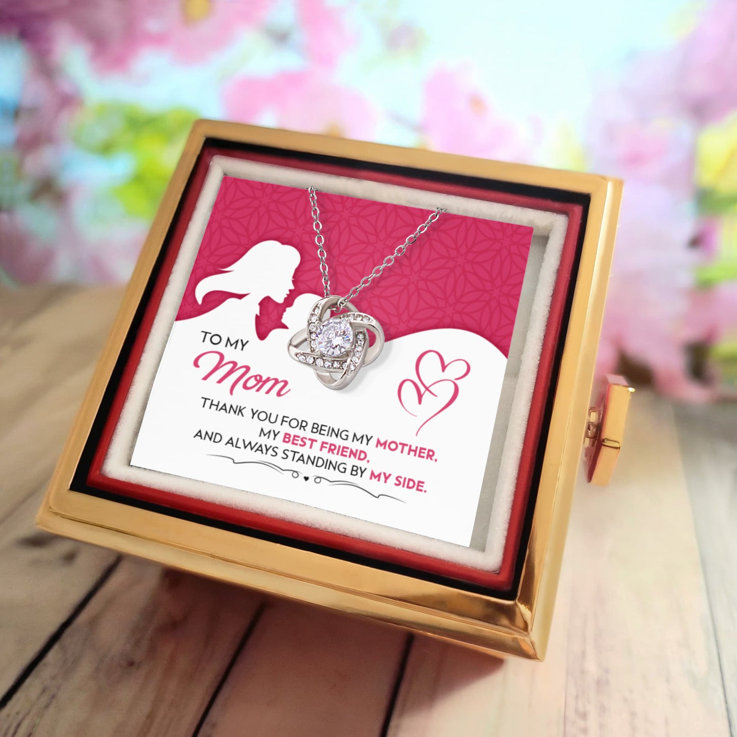To my mom Love Knot with Rotating Rose Gift Box !