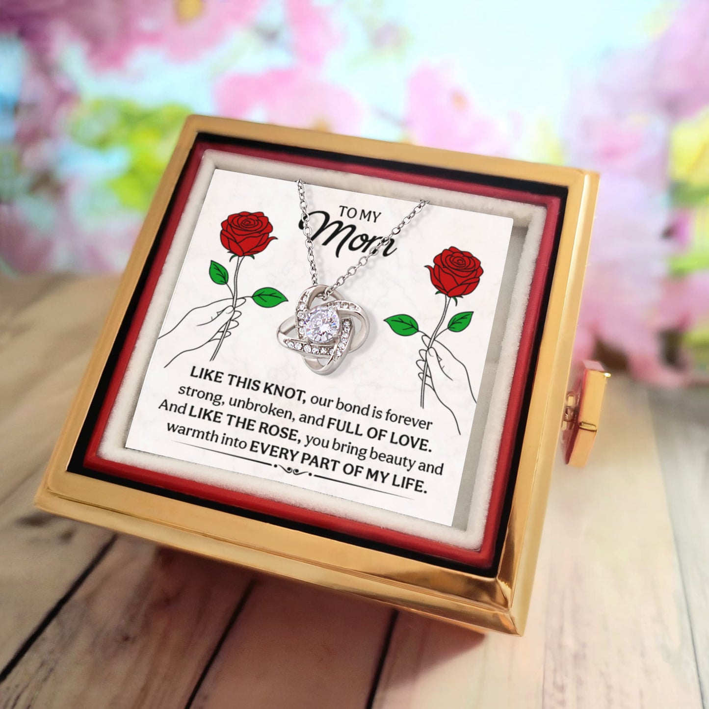 Love Knot Necklace for Mom with Rotating Rose Gift Box – Heartfelt Mother’s Day or Birthday Gift