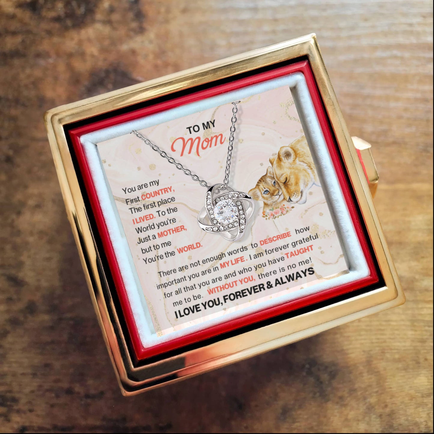Love Knot Necklace with Rotating Rose Gift Box – Gift for Mom