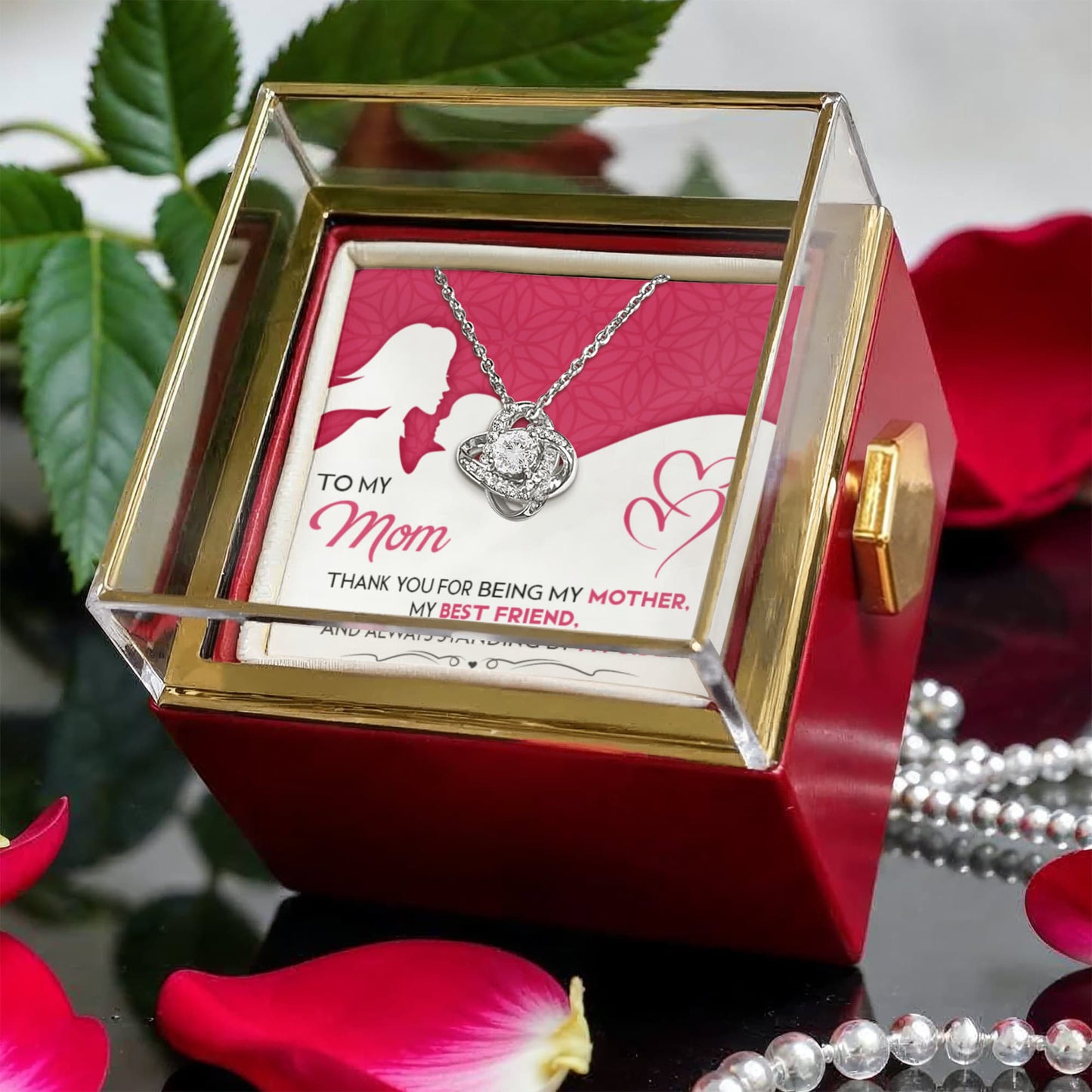 To my mom Love Knot with Rotating Rose Gift Box !