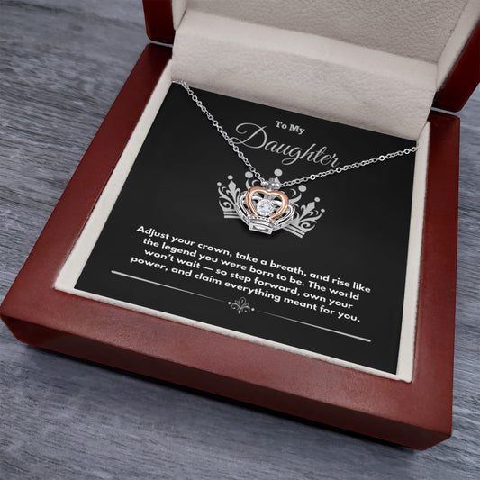 To My Daughter” Crown Pendant Necklace – Silver & Rose Gold with LED Gift Box & Inspirational Message Card