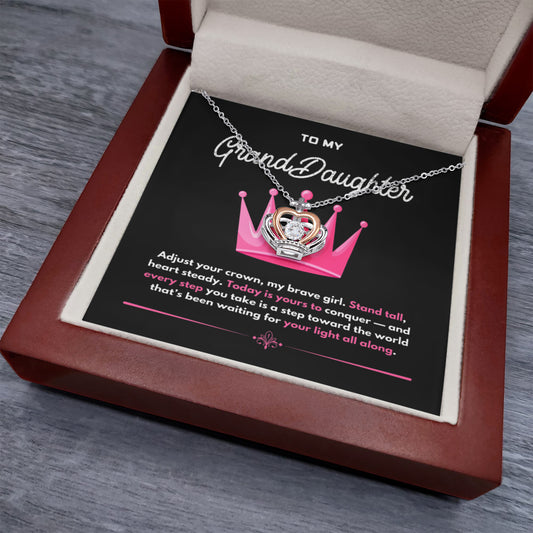 Crown Pendant Necklace for Granddaughter – Silver & Rose Gold with Inspiring Message Card in Luxury LED Gift Box