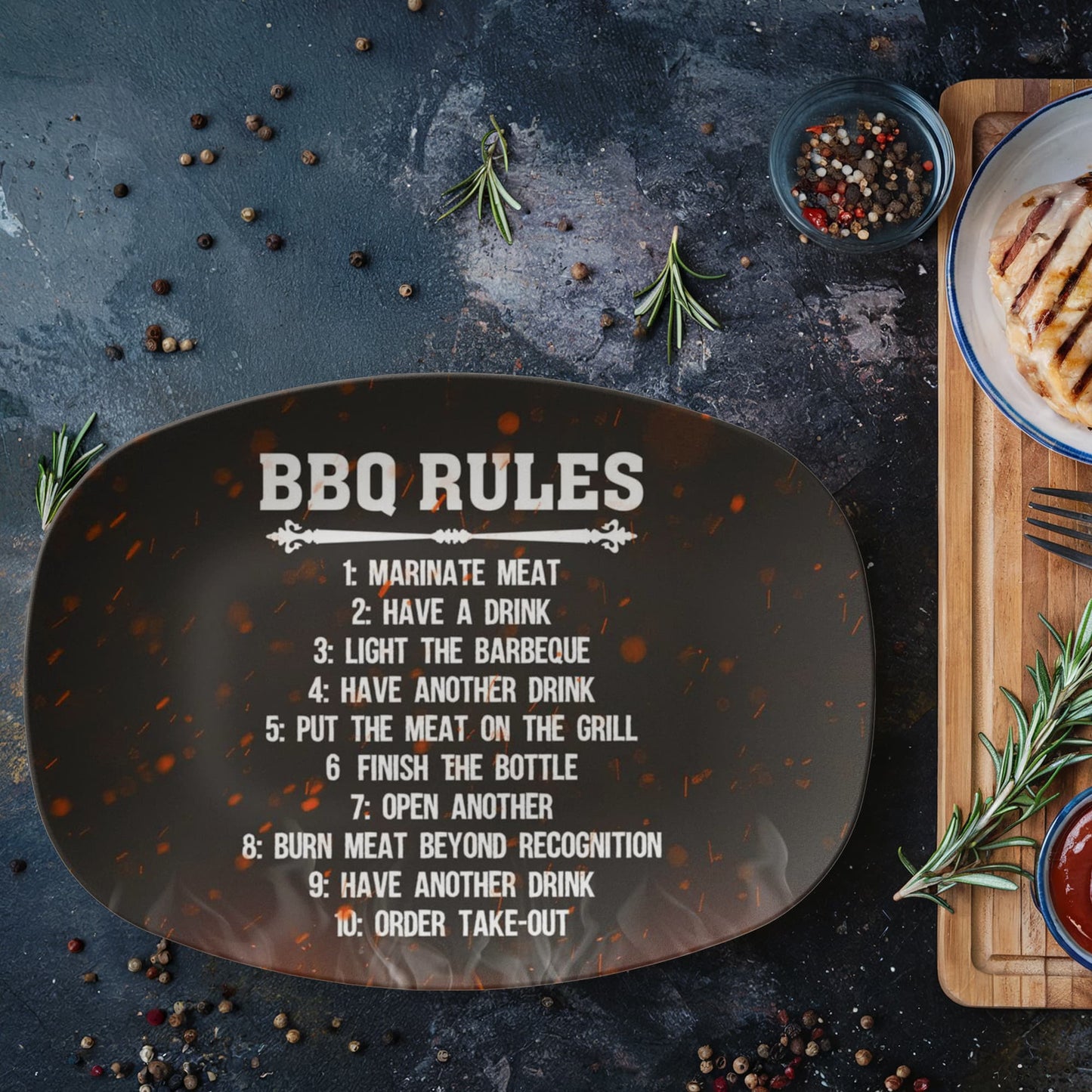 Funny BBQ Rules Serving Platter – Hilarious Grilling Gift for BBQ Lovers