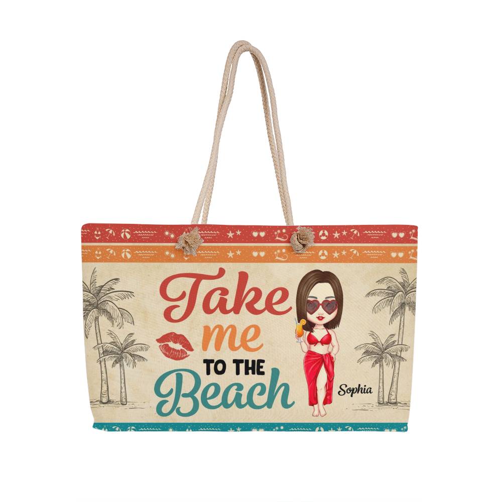 🏖️ Personalized "Take Me to the Beach" Tote Bag – Custom Character & Name – Fun Summer Gift for Her