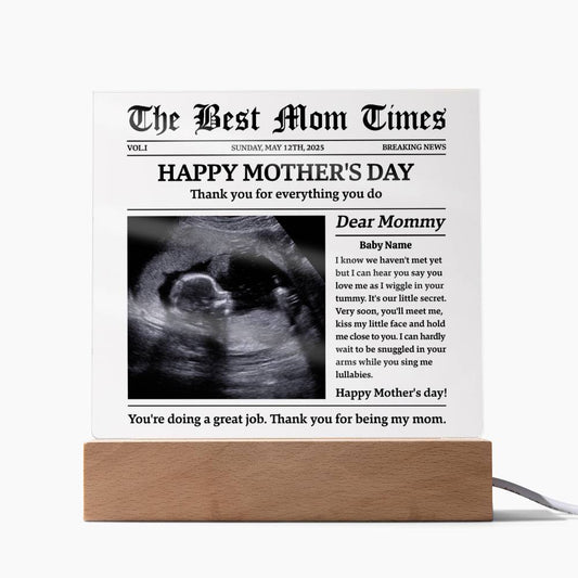 Personalized Baby-to-Mom Newspaper Acrylic Plaque Gift