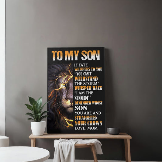 To My Son from Mom Canvas – Inspirational Lion Wall Art Gift for Son