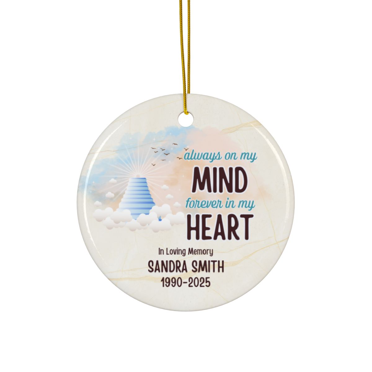 Personalized Memorial Ornament – “Always on My Mind, Forever in My Heart” – In Loving Memory Keepsake – Sympathy Gift for Loss