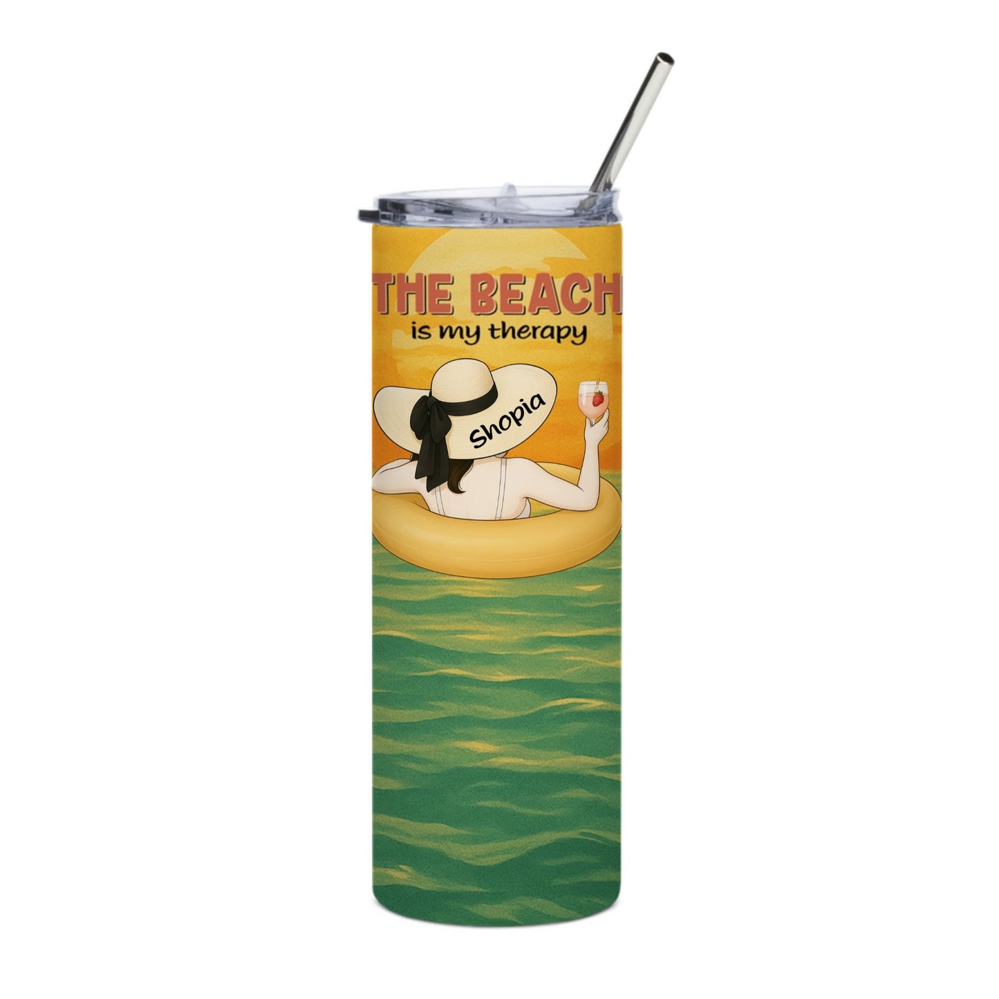 Personalized Beach Therapy 20oz Skinny Tumbler – Custom Name !
